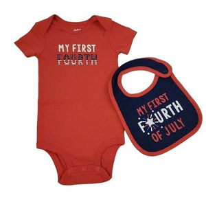 18m Baby Unisex First Fourth Of July One-piece bodysuit and bib Set